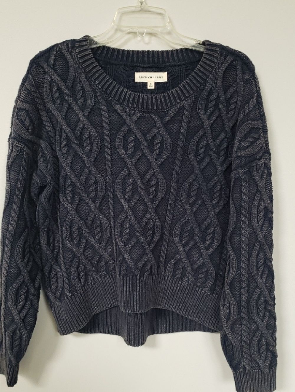 Lucky Brand Top Womens M Oversize Navy Cropped Cable Knit Sweater